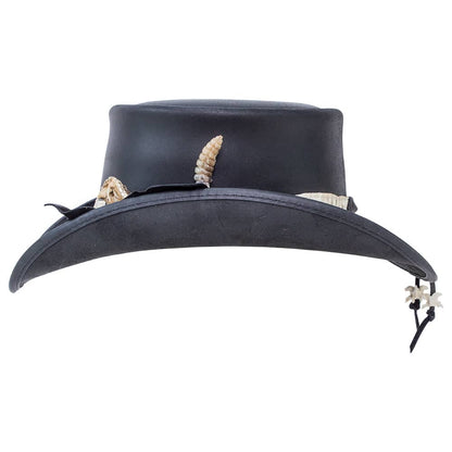 Pale Rider Black Finished Top Hat with Rattlesnake Band by American Hat Makers