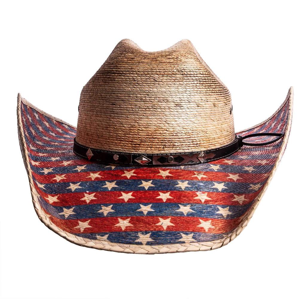 Patriot distressed straw cowboy hat by American Hat Makers front view