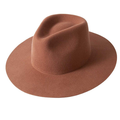 An angle view of Brown Rancher Felt Fedora Hat 