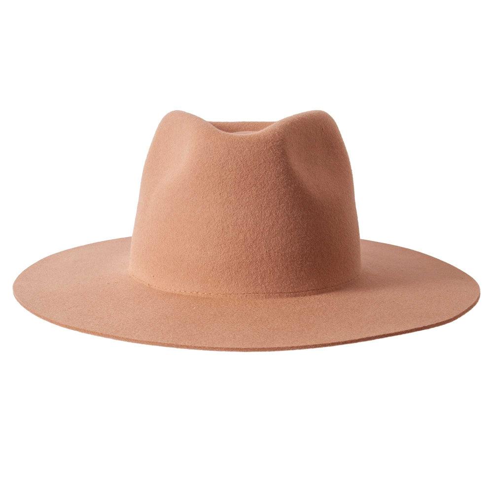 A front view of Tan Rancher Felt Fedora Hat 