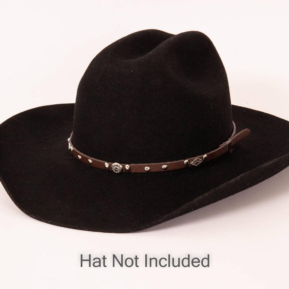 Rawlins Brown Hat Band on a black hat