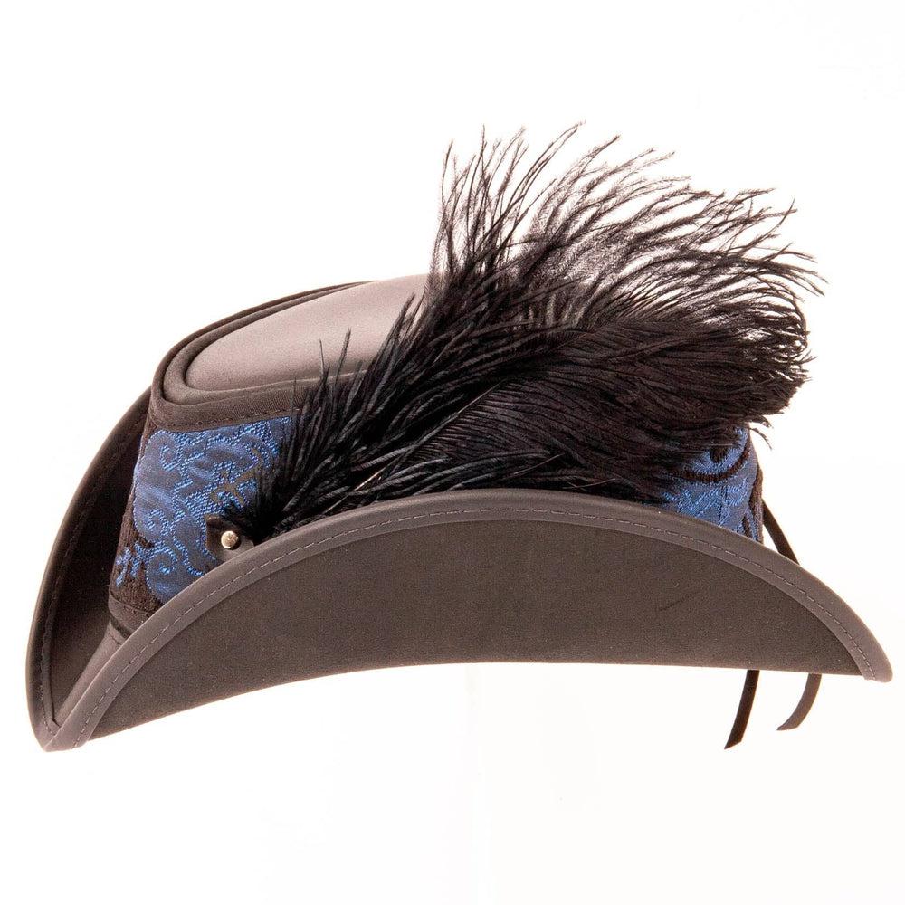 Side view of a Blue & Purple Leather Hat by American Hat Makers