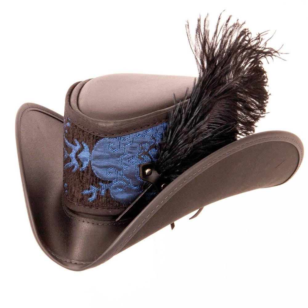 Angle view of a Blue & Purple Leather Hat 