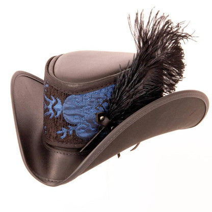 Angle view of a Blue & Purple Leather Hat 