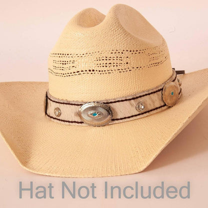 Rodeo Horse Hair Cowboy Hat Band on a cream hat