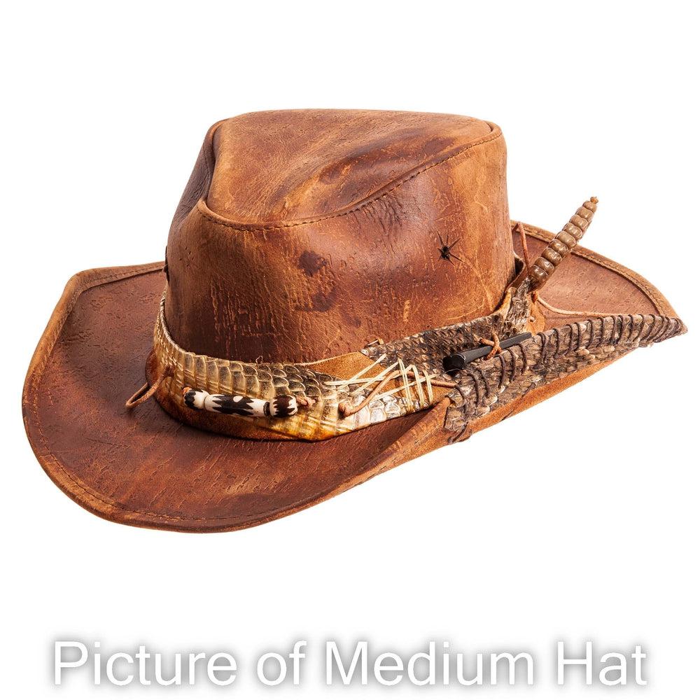 An Angle view of a sidewinder brown hat