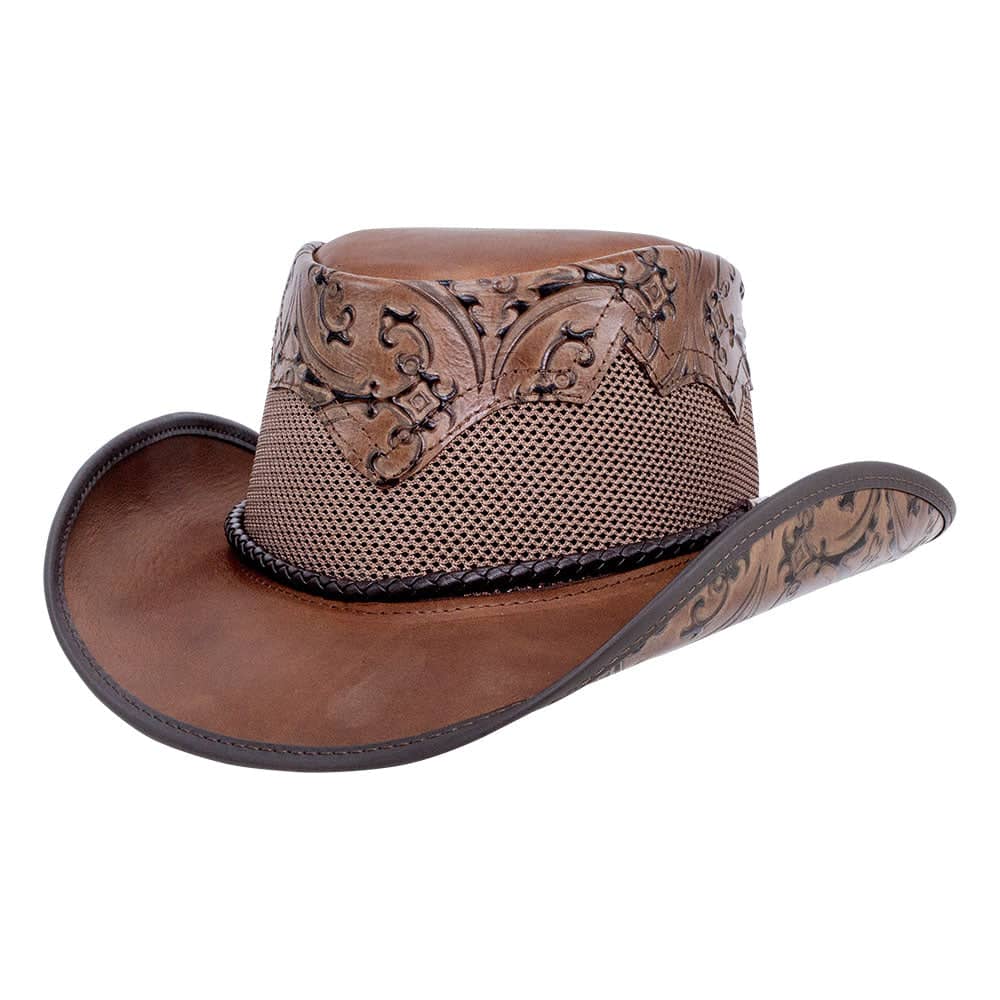 Sierra Brown Leather Mesh Cowboy Hat Crown  by American Hat Makers