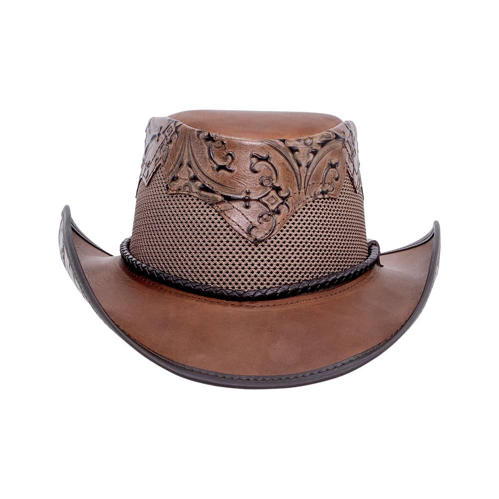 Sierra Brown Leather Mesh Cowboy Hat Crown  by American Hat Makers