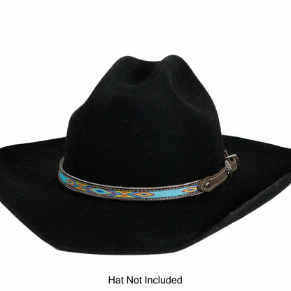 Turquoise Stitch Leather Cowboy Hat Band on Black Felt Hat