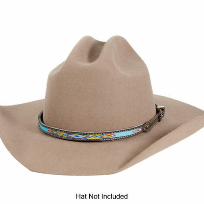 Turquoise Stitch Leather Cowboy Hat Band on a tan felt hat