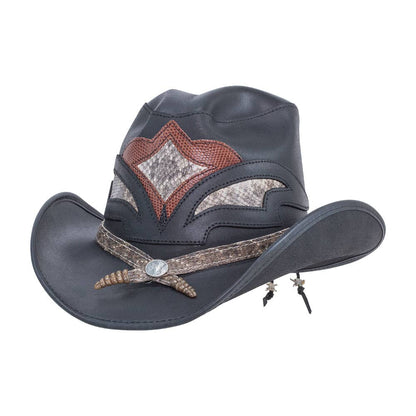 Storm Black Leather Cowboy Hat with Rattlesnake Skin Band by American Hat Makers