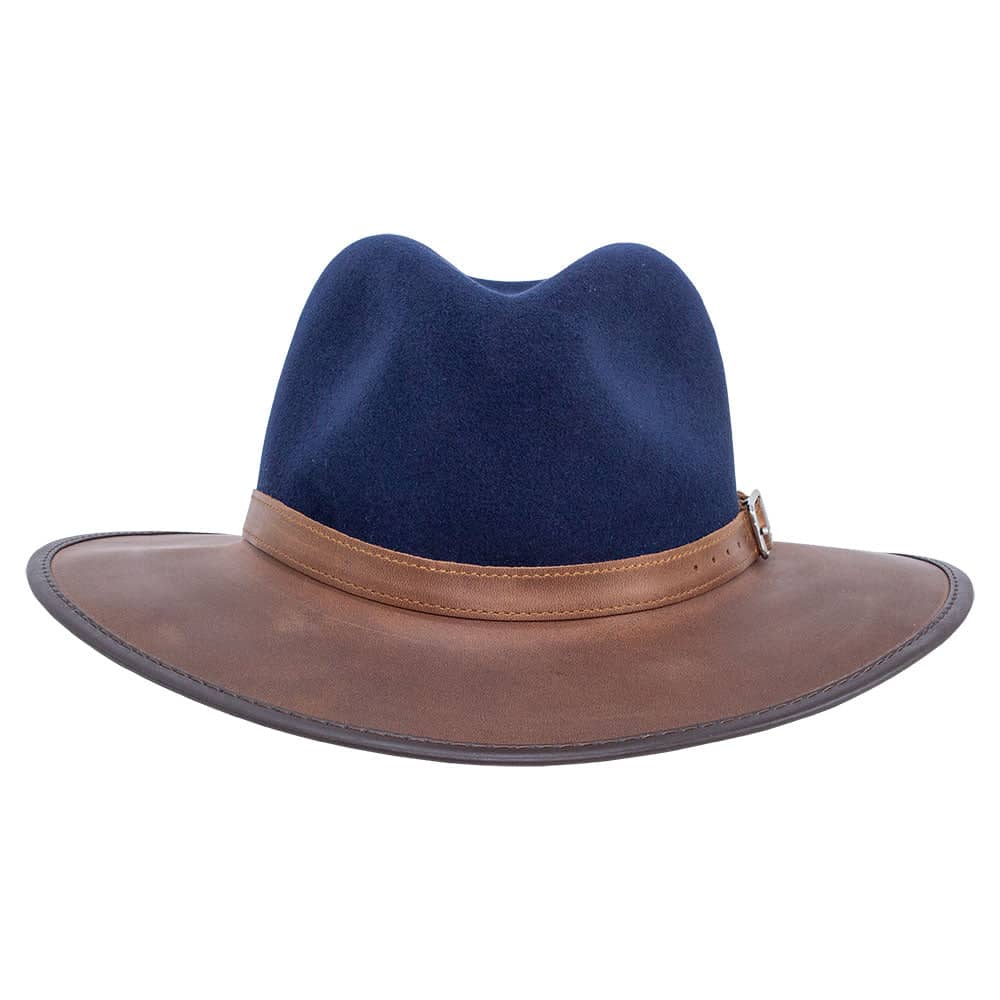 Summit Navy Felt Leather Fedora Hat by American Hat Makers