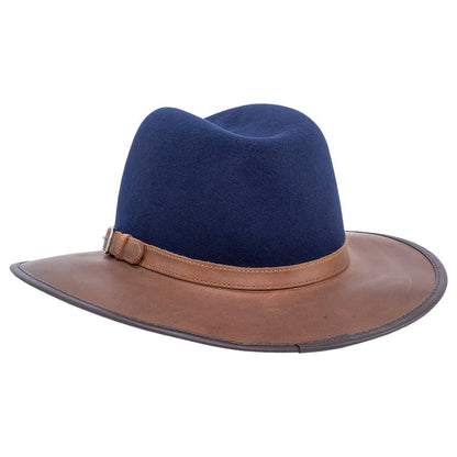 Summit Navy Leather Felt Fedora Hat by American Hat Makers