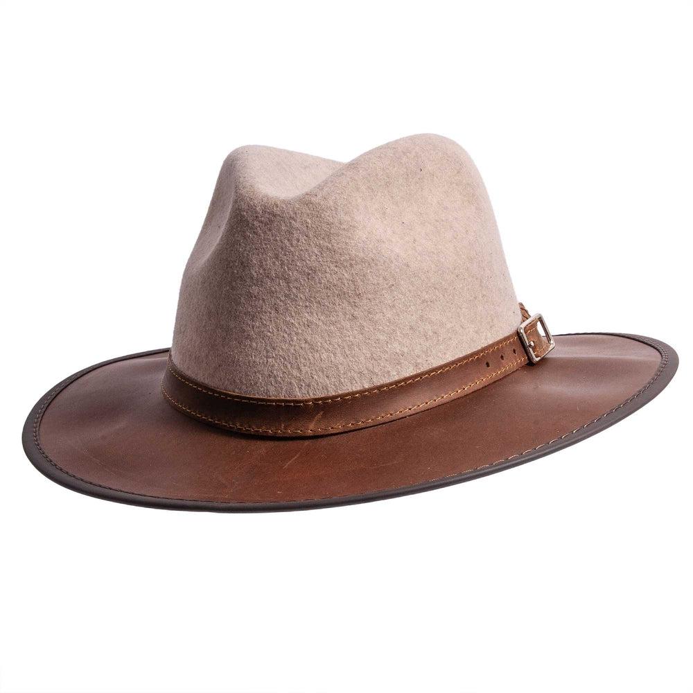 Summit Oatmeal Fedora Leather Hat Angled View