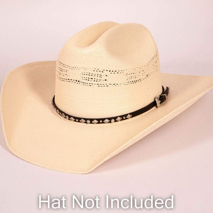 Tiffany black cowboy hatband on straw cowboy hat