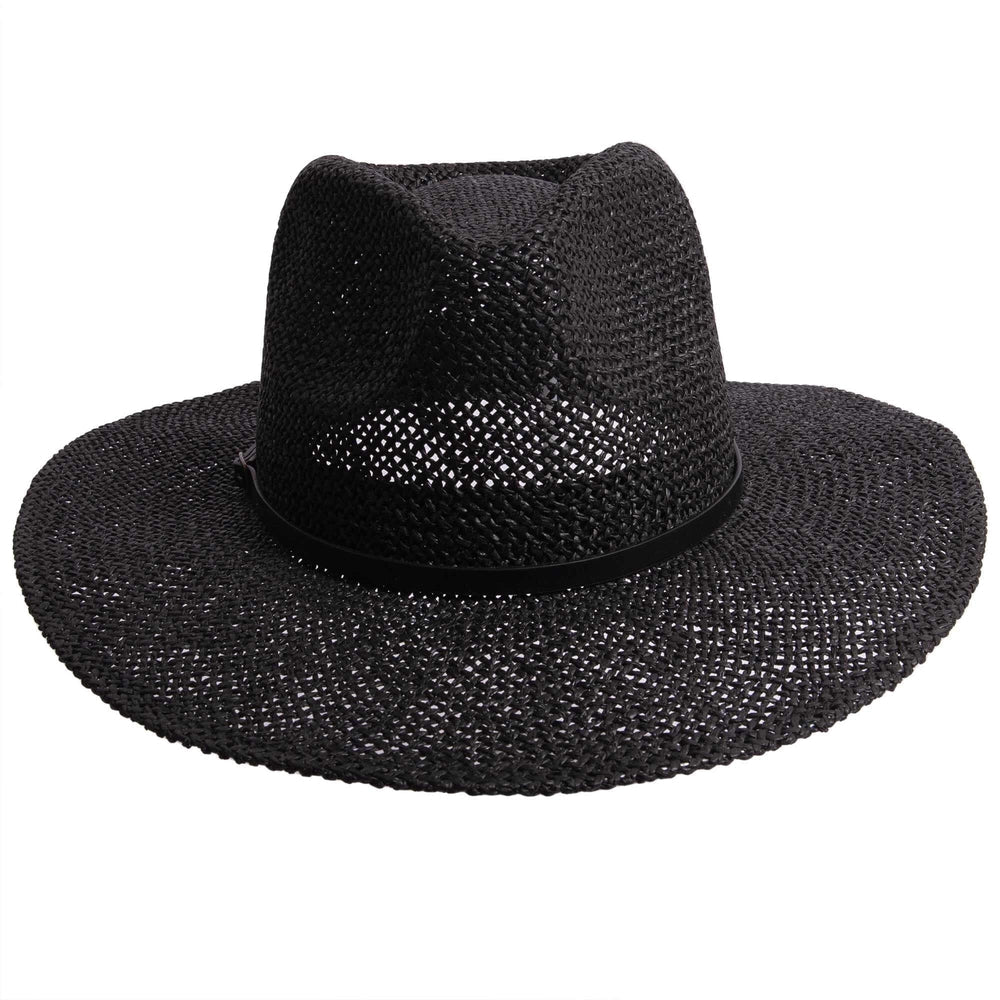 A front view of Titus black straw sun hat