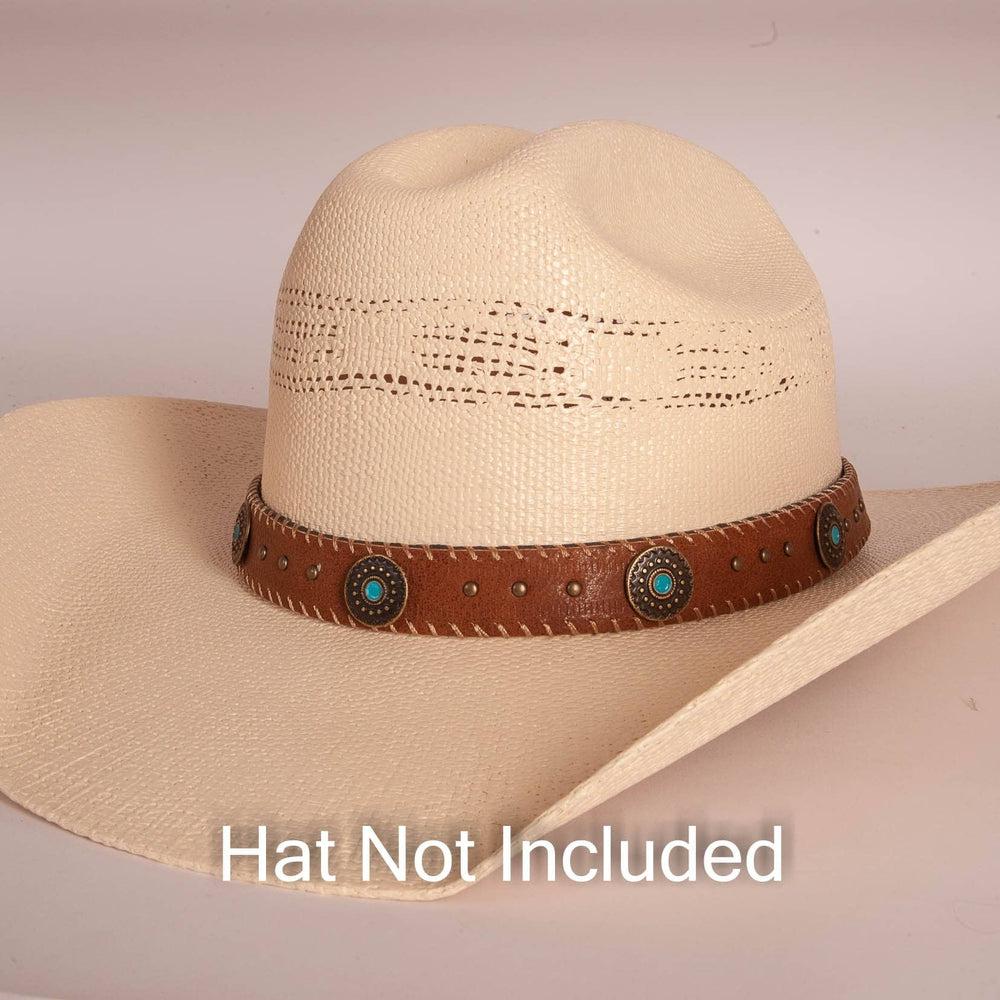 Rhodel Turquoise Cowboy Hat Band on a white hat