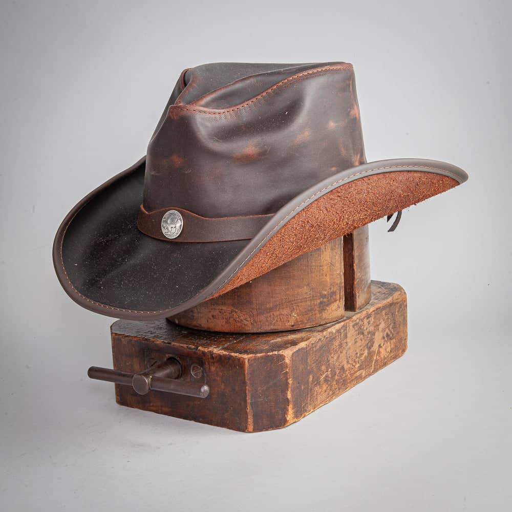 Western Chocolate Leather Cowboy Hat with 3" Brim and 4" Crown  by American Hat Makers